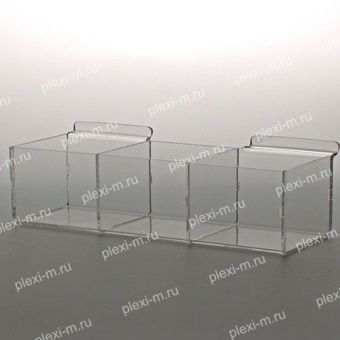 Короб из оргстекла с тремя ячейками 12х8х8 см, крепление на торговую панель, KN-3120-080-080TP