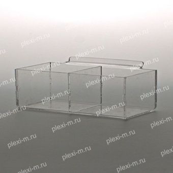 Короб из оргстекла с двумя ячейками 12х8х8 см, крепление на торговую панель, KN-2120-080-080TP